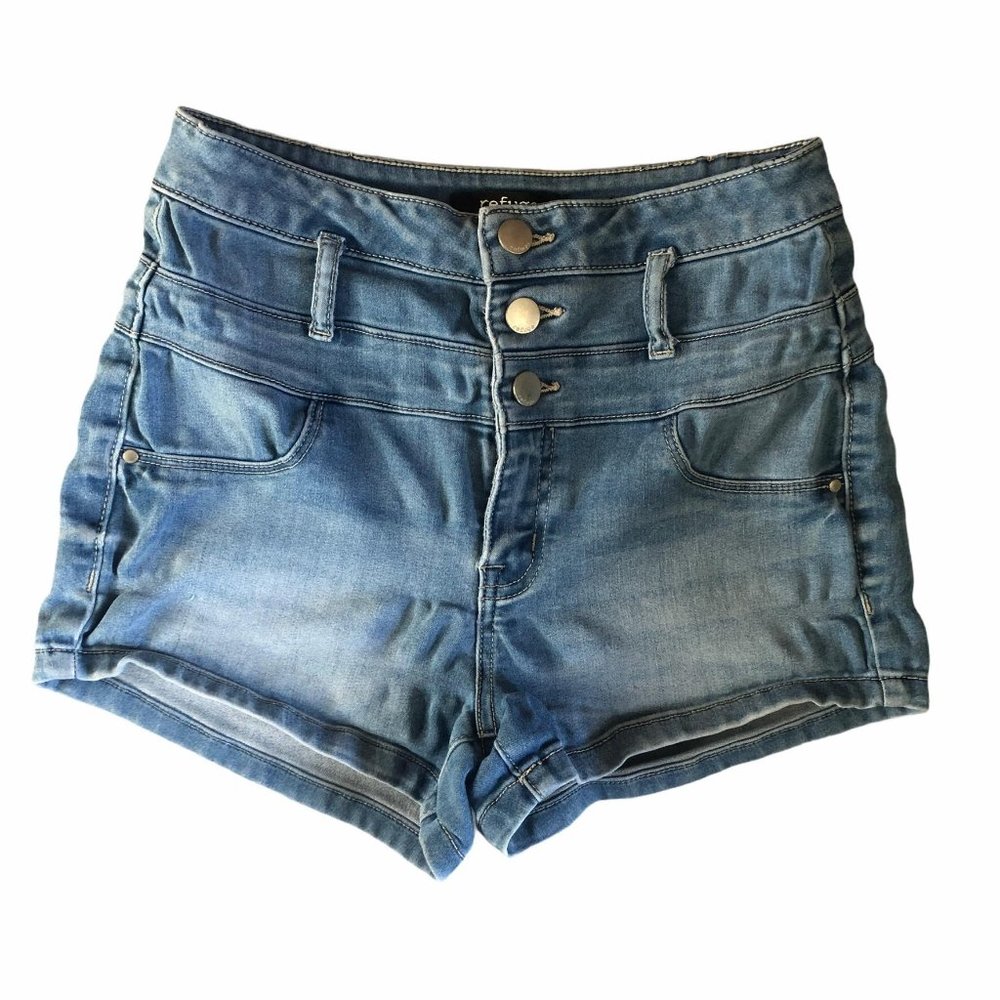 Refuge denim shorty shorts high rise buttons 0